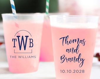 Custom Wedding Monogram Frosted Cups, Frosted Cups Wedding Favors, Frosted Cups Wedding Gifts, Customized Wedding Plastic Cups Favors (182)