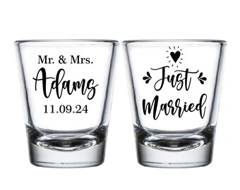 Just Married Shot Glasses, Customized Wedding Shot Glasses as Favors, Custom Wedding Shot Glasses, Personalized Wedding Shot Glasses (298)