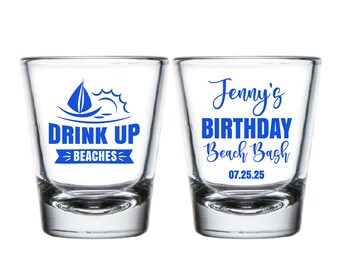 Birthday Beaches Shot Glass Favors, Cheap Birthday Shot Glasses, Beach Birthday, Relax, Unwind, Enjoy, Birthday Shot Glasses As Favors (365)