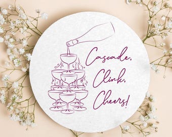 Cascade, Clink, Cheers Coasters, Personalized Coasters Favor, Coaster Table Decor, Coaster Keepsake for Wedding, Wedding Coaster Favor (421)