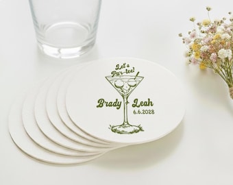 Customized Let's Par-Tee Golf Wedding Coaster Favor, Personalized Golf Wedding Coaster Favors, Personalized Coaster Favors for Wedding (458)