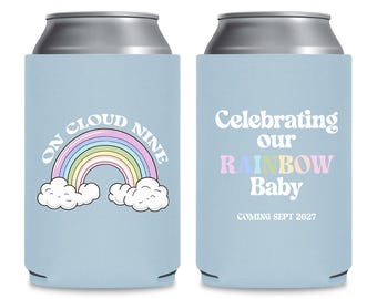 On Cloud Nine Baby Shower Can Coolers, Full Color Baby Shower Can Cooler Favors, Custom Celebrating Our Rainbow Baby Can Cooler Favors (407)