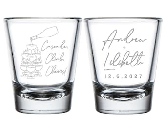 Cascade Clink Cheers Shot Glass Favor, Personalized Wedding Shot Glasses Favor, Custom Shot Glasses Favor for Guest, Shot Glass Favors (421)