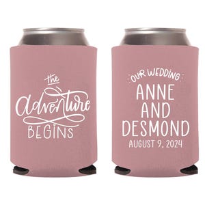 The Adventure Begins Can Coolers For Weddings, Can Cooler Favors For Weddings, Customized Beer Hugger Wedding Favor, Custom Can Cooler (382)