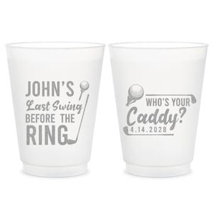 Custom Last Swing Before The Ring Frosted Cups, Bachelor Party Plastic Cup Favors, Who&#39;s Your Caddy Bachelor Party Frosted Cup Favors (237)