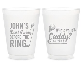 Custom Last Swing Before The Ring Frosted Cups, Bachelor Party Plastic Cup Favors, Who's Your Caddy Bachelor Party Frosted Cup Favors (237)