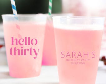 Hello Thirty Frosted Cups, Personalized 30Th Birthday Frosted Cups, Customized 30Th Birthday Frosted Cups, Birthday Frosted Cup Favors (375)