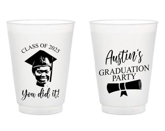 Custom Portrait Graduation Party Frosted Cups, Personalized Portrait Graduation Party Frosted Cup Favors, Graduation Party Frosted Cup (390)