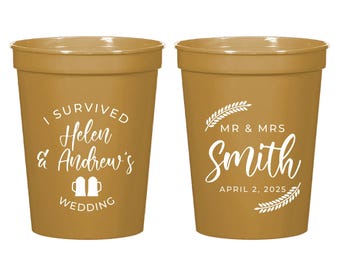 I Survived Wedding Stadium Cups, Personalized Stadium Cups Wedding Favors, Custom Stadium Cups Wedding Favor, Custom Stadium Cup Favor (402)
