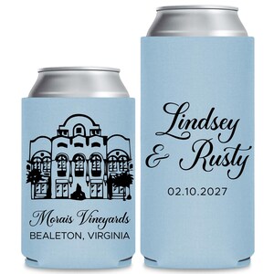 Custom Wedding Venue Can Cooler Favors, Wedding Venue Can Coolers, Personalized Wedding Venue Can Coolers, Customized Can Cooler Favor (399)