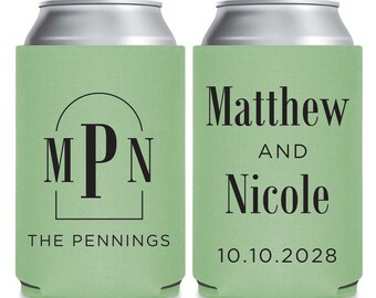 Wedding Monogram Can Coolers, Wedding Monogram Can Coolers, Wedding Monogram Beer Huggers, Wedding Monogram Beer Insulators as Favors (181)