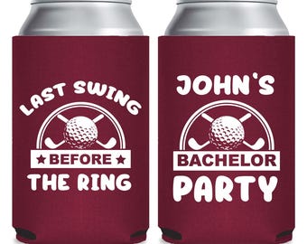 Personalized Bachelor Party Can Coolers, Last Swing Before The Ring Can Coolers Favors, Custom Bachelor Party Beer Huggers as Favors (241)