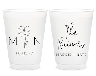 Custom Initials Wedding Frosted Cups, Personalized Wedding Frosted Cups, Custom Plastic Cups Wedding Favors, Custom Wedding Cup Favors (191)