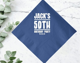 Elegant 50th Birthday Celebration Napkins, Customized 50th Birthday Keepsakes, Customized 50th Birthday Napkins, 50th Birthday Memento (40)
