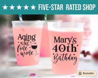 Personalized 40th Birthday Frosted Cups, Birthday Frosted Cups, Custom Frosted Cups for Birthday Party, Frosted Cups Birthday Favors