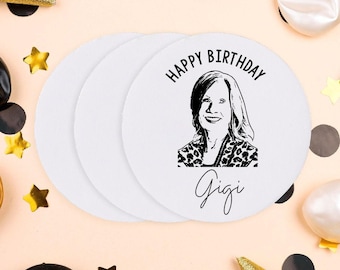 Custom Birthday Coasters, Personalized Keepsakes, Elegant Party Favors, Birthday Gift, Customized Table Decor, Portrait Coaster Favors (354)
