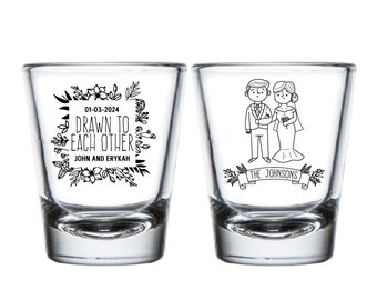Drawn To Each Other Wedding Shot Glasses Wedding Shot Glass Favors Shot Glass Gifts Shot Glass Wedding Party Favors Custom Shot Glass (111)