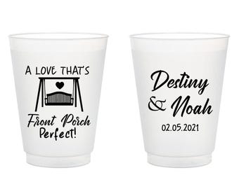 Front Porch Perfect Wedding Frosted Cups, Custom Wedding Frosted Cups, Personalized Wedding Frosted Cups, Frosted Cup Wedding Favors (137)