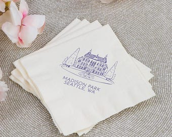Personalized Wedding Venue Paper Napkins, Customized Paper Napkins for Weddings, Custom Napkins Wedding Favors, Custom Wedding Napkins (419)
