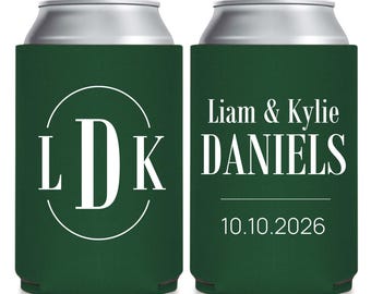 Monogram Wedding Can Coolers, Custom Monogram Wedding Can Coolers, Can Cooler Wedding Favors, Wedding Can Cooler Favors, Beer Huggers (179)