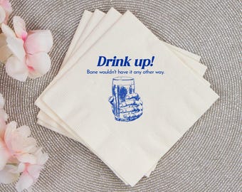 Drink Up Memorial Napkins, Personalized Memorial Napkin Favors, Personalized Napkin Celebration of Life Favor, Customized Paper Napkin (453)