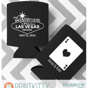 Wedding Favor Can Coolers - Las Vegas Sign inspired - Funny Beer Wedding Can Cozy - Gambling Theme Wedding Favors - Ace of Spades Favor (40)