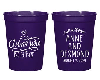 The Adventure Begins Stadium Cups For Weddings, Stadium Cups Favors For Wedding, Custom Stadium Cups Wedding Favor, Custom Stadium Cup (382)