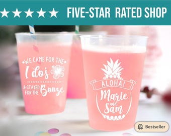Wedding Frosted Cups, Frosted Plastic Wedding Cups, Plastic Wedding Frosted Cups, Custom Wedding Cups, Hawaiian Wedding Cups (120)