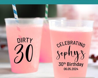 Dirty 30 Birthday Frosted Cups, Customized Birthday Frosted Cups, Personalized Birthday Frosted Cups, Frosted Cups as Birthday Favors (141)