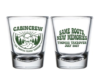 Family Reunion Custom Shot Glass Favors, Custom Same Roots, New Memories Shot Glass Favors, Personalized Cabin Crew Shot Glasses Favor (465)