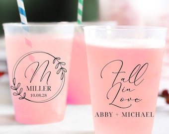 Fall In Love Wedding Frosted Cups, Frosted Plastic Cups, Plastic Wedding Frosted Cups, Plastic Frosted Wedding Cups, Wedding Cups (414)