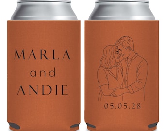 Personalized Wedding Can Coolers, Customized Wedding Can Cooler Favors, Portrait Wedding Can Cooler Favor, Customized Can Cooler Favor (427)