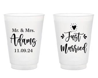 Just Married Frosted Cups, Customized Wedding Frosted Cups as Favors, Custom Wedding Frosted Cups, Personalized Wedding Frosted Cups (298)