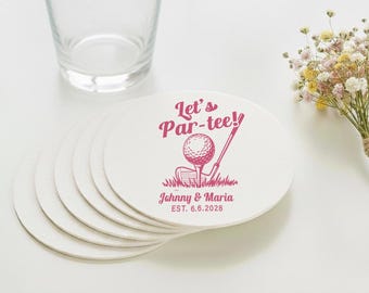 Let's Par-Tee Wedding Coaster, Coasters Wedding Favor, Personalized Wedding Coaster, Golf Themed Wedding Coaster Favor, Custom Coaster (460)