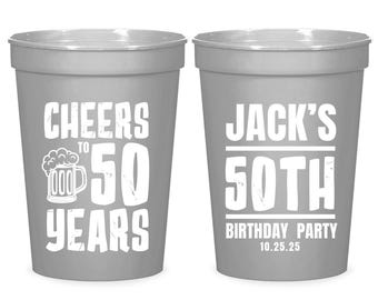 50th Birthday Stadium Cups, Custom Birthday Stadium Cups, Customized Stadium Cups Birthday Favors, Personalized Birthday Stadium Cups