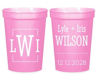 Monogram Wedding Stadium Cups, Custom Wedding Stadium Cups, Personalized Wedding Stadium Cups, Customized Plastic Cups Wedding Favors (180)