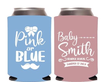 Pink Or Blue Can Cooler Favors, Gender Reveal Personalized Can Cooler Favors, Customized Gender Reveal Can Coolers, Custom Can Coolers (394)