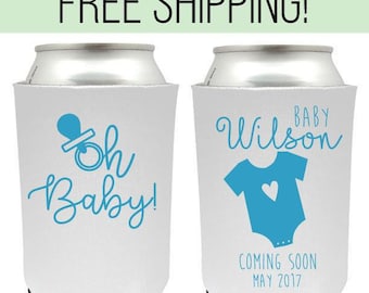 Oh Baby - Funny Baby Shower Can Cooler - Funny Beer Baby - Rustic Favors Baby Shower Can Coolers New Member in Family Can Cooler (12)