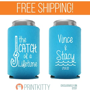 Wedding Can Coolers, Fishing Theme Can Coolers, Customized Wedding Can Coolers - Personalized Can Coolers,  Wedding Gifts, Wedding favors