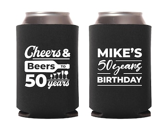Personalized 50th Birthday Can Cooler Favors, Custom Birthday Can Cooler, Can Coolers for Birthday Parties, Personalized Beer Huggers (247)
