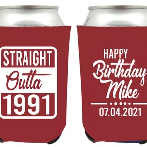 Custom Birthday Can Coolers, Personalized Birthday Can Coolers, Birthday Can Cooler Favors, Custom Birthday Beer Huggers, B-Day Cooler (135)