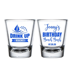 Birthday Beaches Shot Glass Favors, Cheap Birthday Shot Glasses, Beach Birthday, Relax, Unwind, Enjoy, Birthday Shot Glasses As Favors (365)