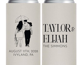 Personalized Portrait Wedding Slim Can Coolers, Custom Slim Can Cooler Wedding Favors, Customized Wedding Favor, Slim Can Cooler Favor (429)