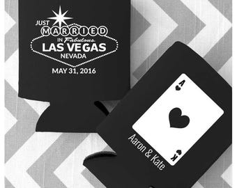 Wedding Favor Can Coolers - Las Vegas Sign inspired - Funny Beer Wedding Can Cozy - Gambling Theme Wedding Favors - Ace of Spades Favor (40)