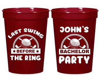 Personalized Bachelor Party Stadium Cups, Last Swing Before The Ring Stadium Cups Favors, Custom Bachelor Party Plastic Cups as Favors (241)