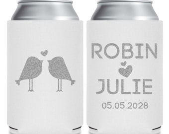 Love Birds Wedding Can Coolers - Custom Wedding Can Coolers - Personalized Can Coolers - Wedding Favors- Wedding (85)