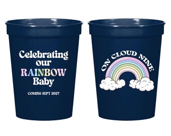 On Cloud Nine Baby Shower Stadium Cup, Full Color Baby Shower Stadium Cup Favor, Custom Celebrating Our Rainbow Baby Stadium Cup Favor (407)