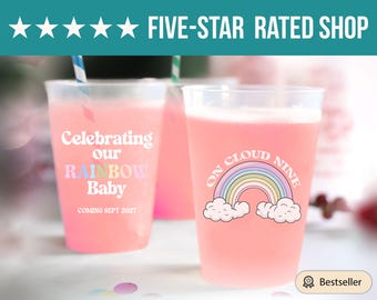 On Cloud Nine Baby Shower Frosted Cup, Full Color Baby Shower Frosted Cup Favor, Custom Celebrating Our Rainbow Baby Frosted Cup Favor (407)