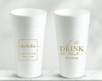 20oz Foam Cups, Wedding Foam Cups, Wedding Foam Cup Favors, Personalized Foam Cups, Custom Foam Cup Wedding Favors, Customized Cups (112)