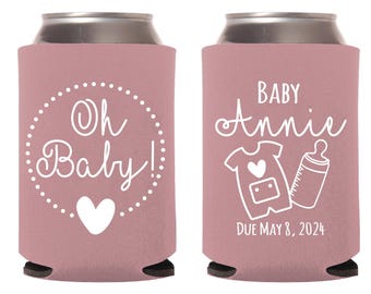 Oh Baby - Funny Baby Shower Can Cooler - Funny Beer Baby - Rustic Favors Baby Shower Can Coolers New Member in Family Can Cooler (13)